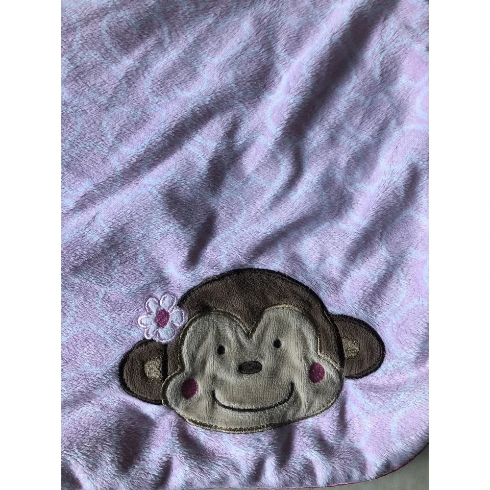 Just One You Carter's Monkey Applique' Baby Blanket Pink hearts Sherpa Fleece